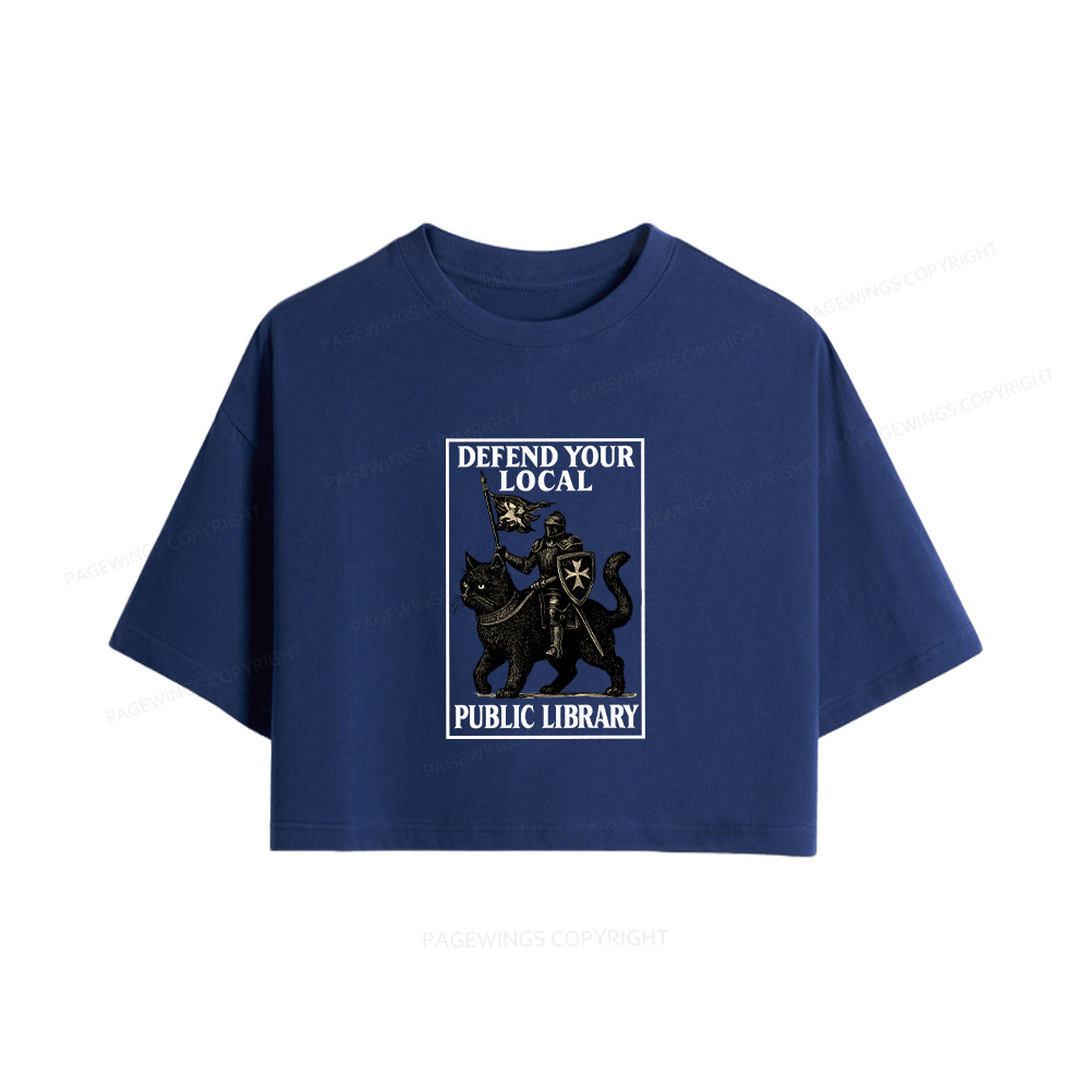 Pagewings Defend Your Local Library Women Crop Tops