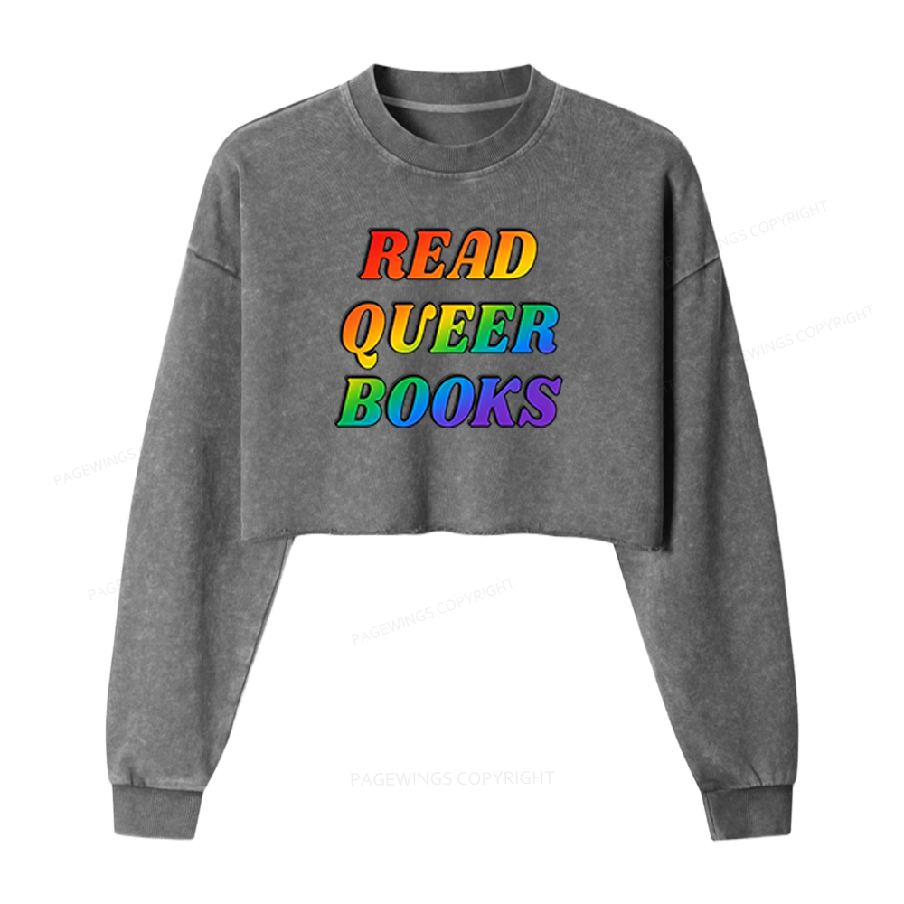 Pagewings Queer Books Washed Crop Sweatshirt