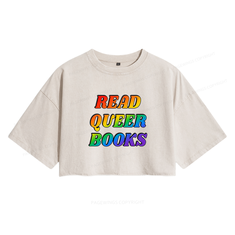 Pagewings Queer Books Women's Washed Cropped T-shirt