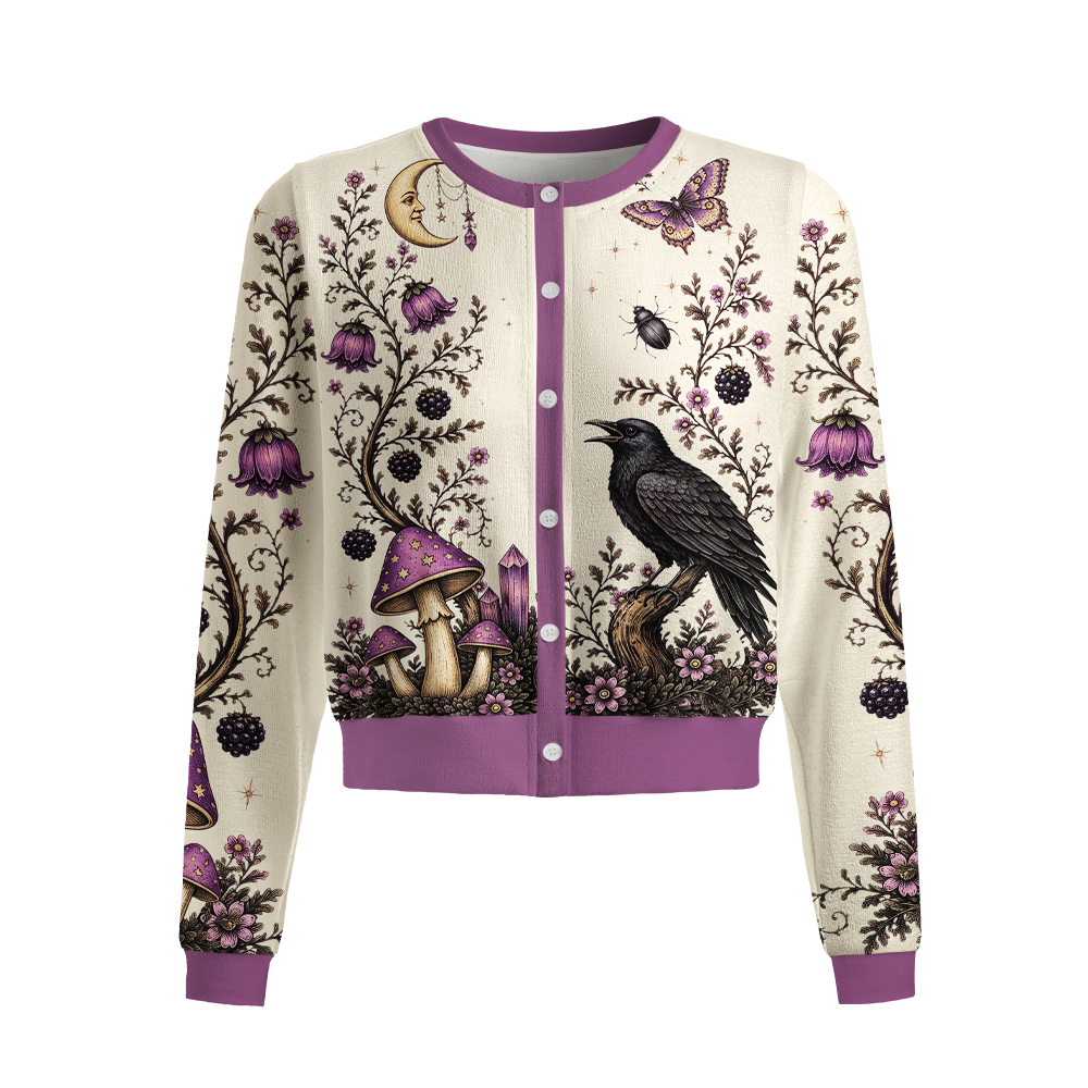 Pagewings Reading Crow Crew Neck Cardigan Sweaters