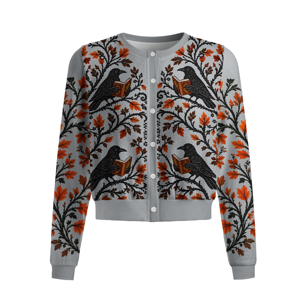 Pagewings Reading Crow Crew Neck Cardigan Sweaters