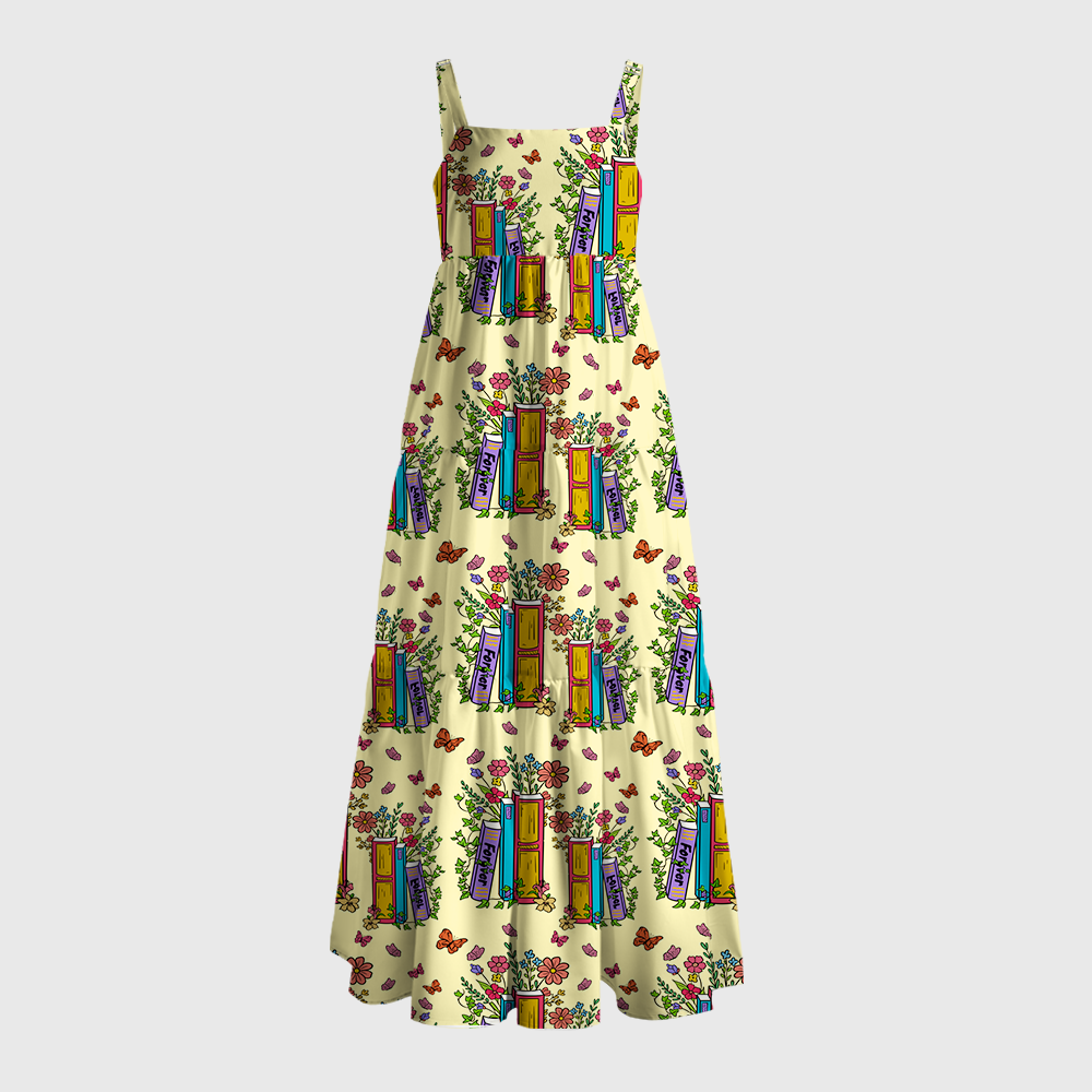 Pagewings Square Neck Floral Book Lover Maxi Dress