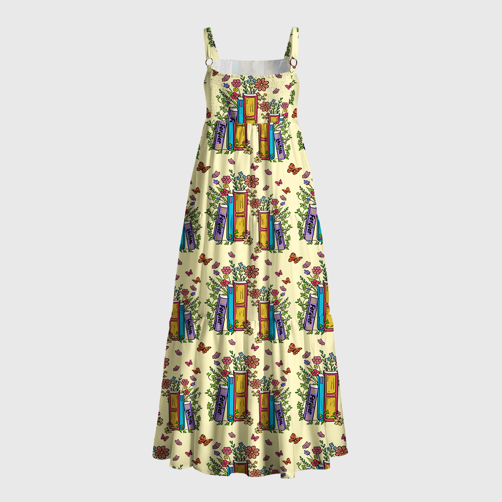 Pagewings Square Neck Floral Book Lover Maxi Dress