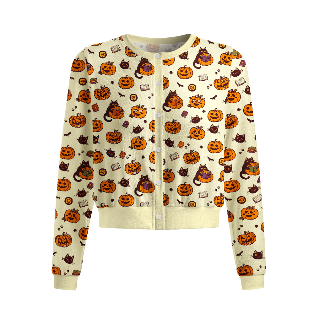 Pagewings Halloween Bookish Crew Neck Cardigan Sweaters