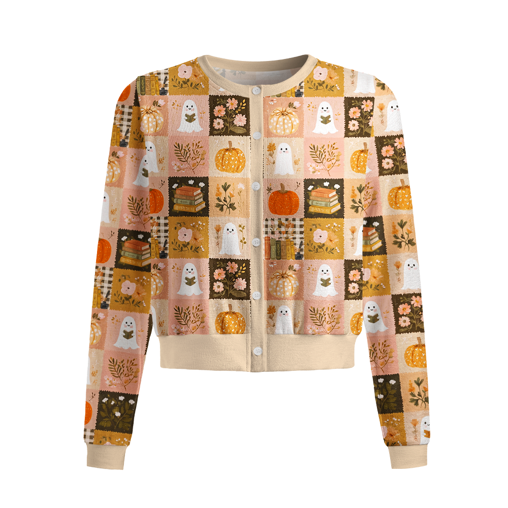 Pagewings Halloween Bookish Crew Neck Cardigan Sweaters