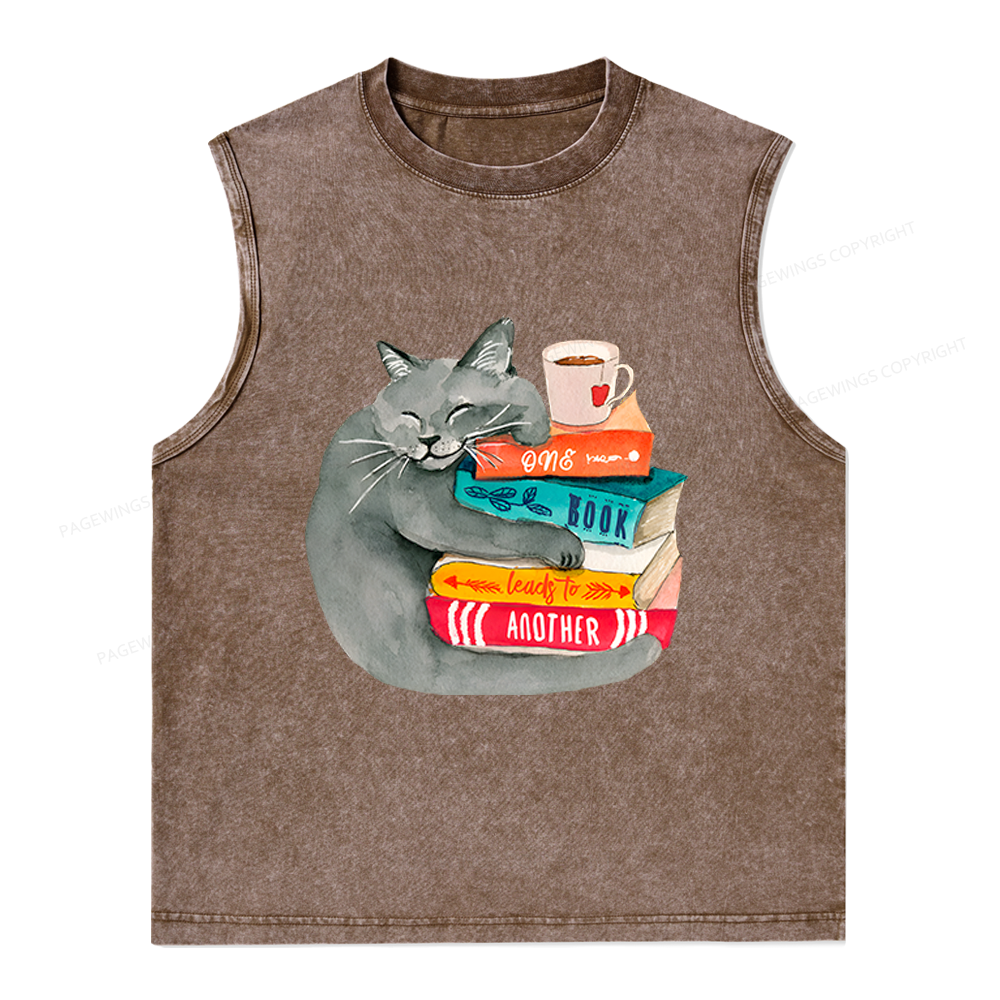 Pagewings Book Lover Cat Unisex Washed Tank Top