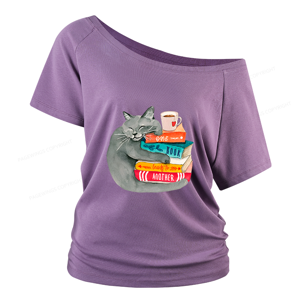 Pagewings Book Lover Cat Women Off Shoulder T-shirts