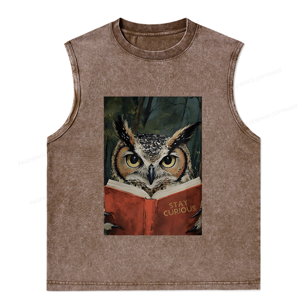 Pagewings Owl Reading Unisex Washed Tank Top