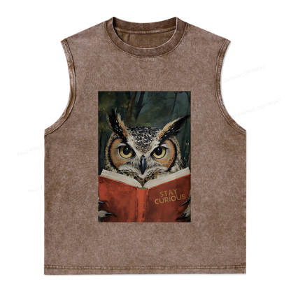 Pagewings Owl Reading Unisex Washed Tank Top