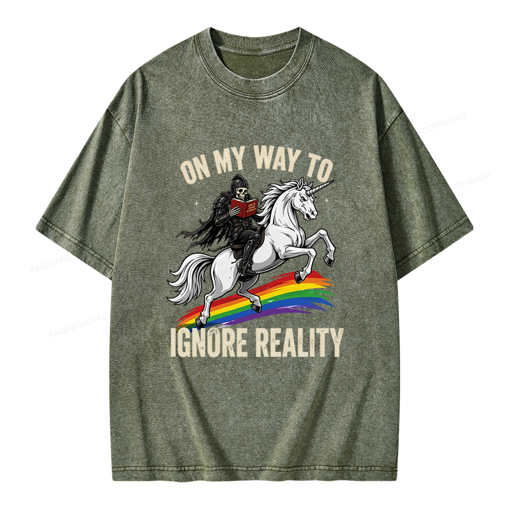 Pagewings On My Way To Ignore Reality Unisex Washed T-shirt