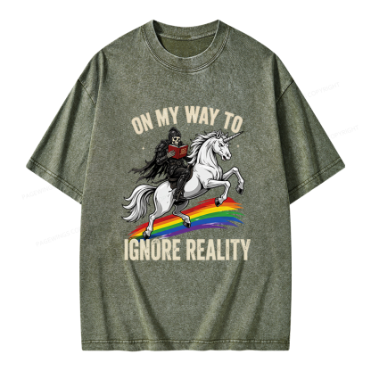Pagewings On My Way To Ignore Reality Unisex Washed T-shirt