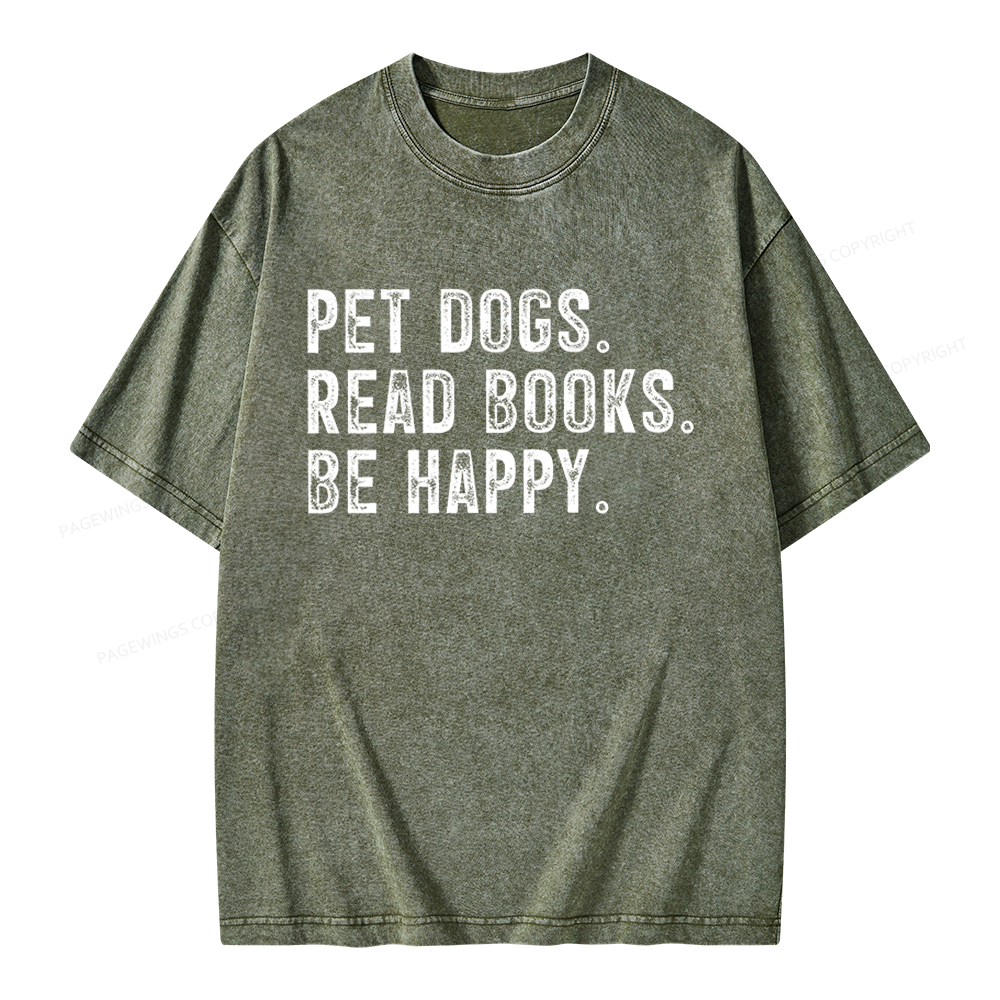 Pagewings Pet Dogs Read Books Be Happy Unisex Washed T-shirt