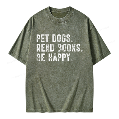 Pagewings Pet Dogs Read Books Be Happy Unisex Washed T-shirt