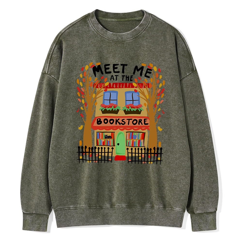 Pagewings Meet Me At The Bookstore Unisex Washed Sweatshirt