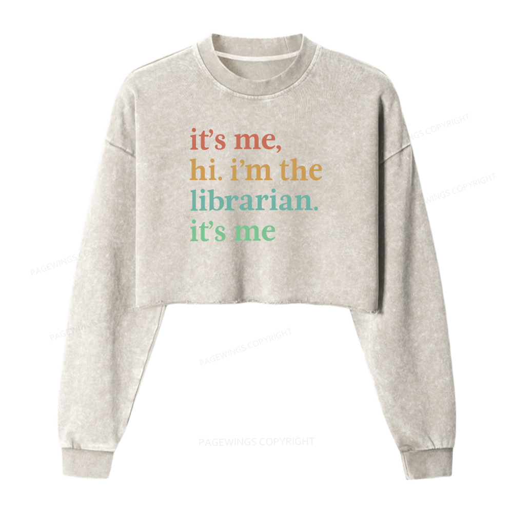 Pagewings Hi I'm The Librarian Washed Crop Sweatshirt