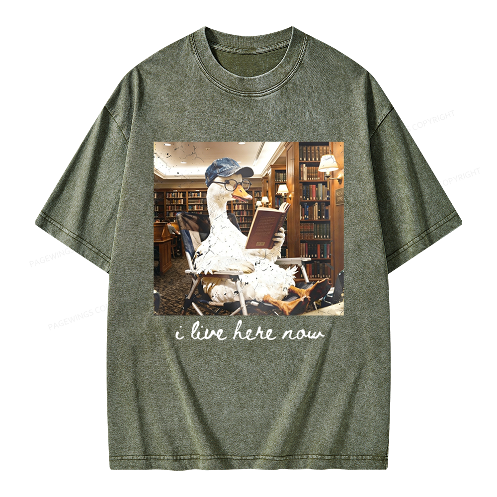 Pagewings I Live Here Now Unisex Washed T-shirt