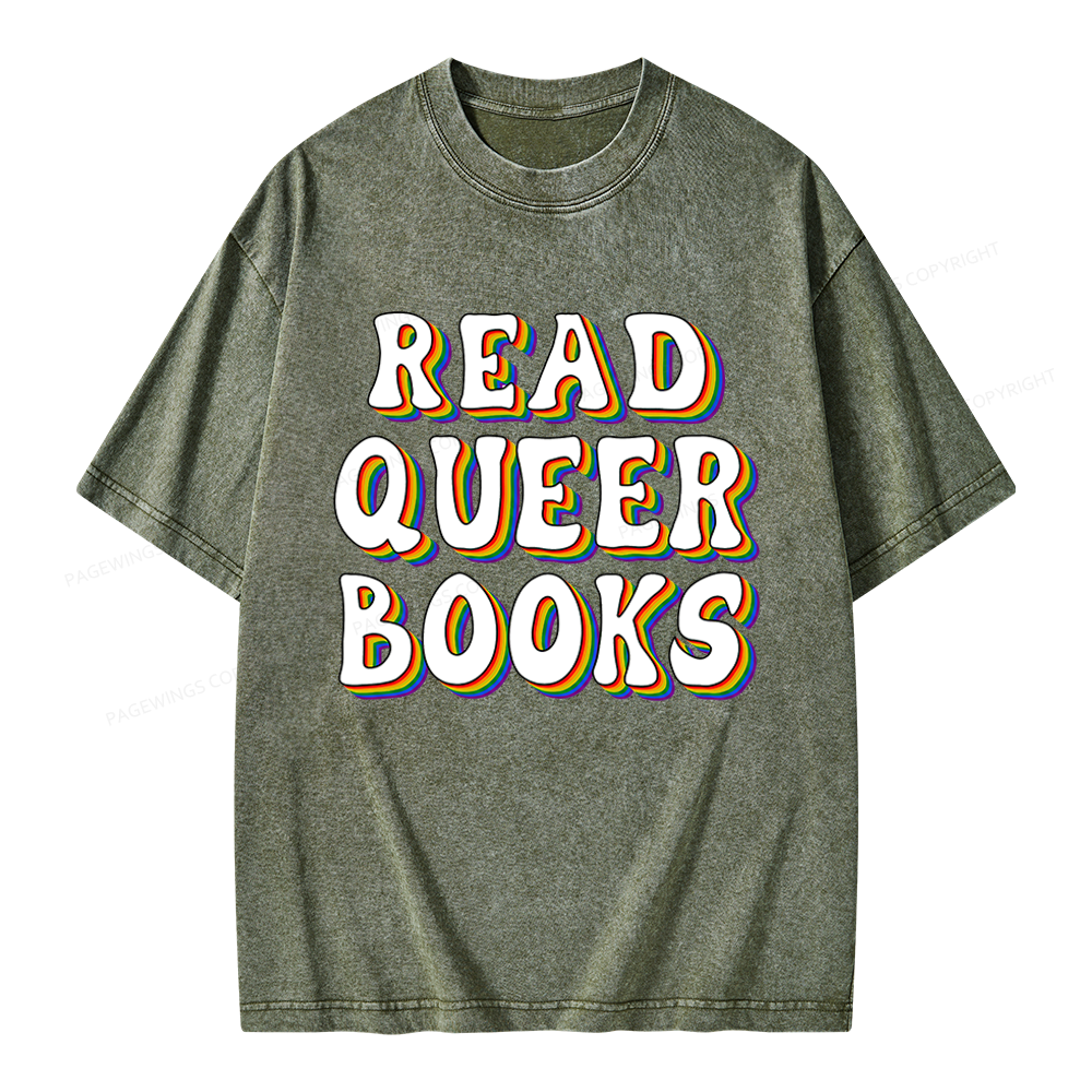 Pagewings Read Queer Books Unisex Washed T-shirt