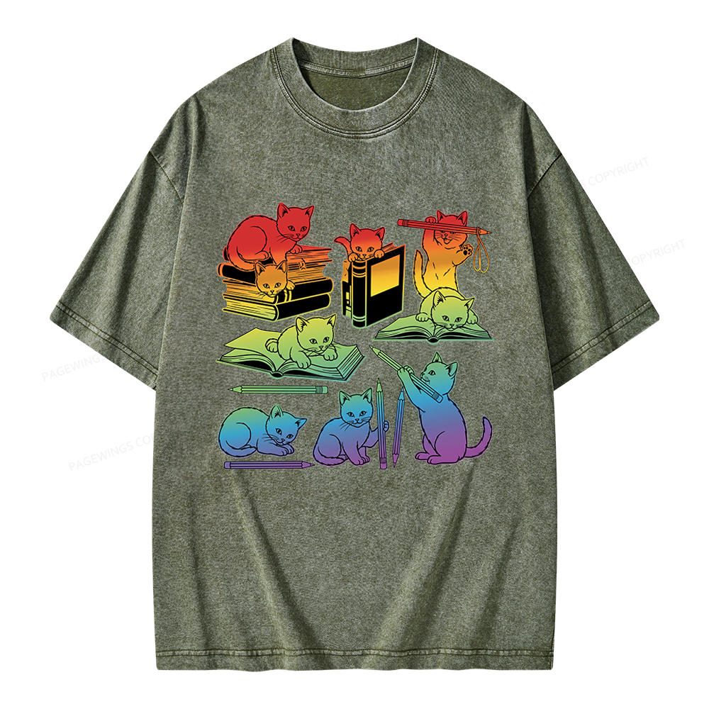 Pagewings Rainbow Cats Unisex Washed T-shirt