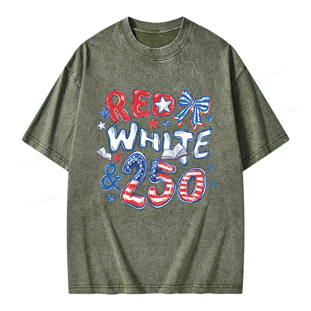 Pagewings Red White And 250 Unisex Washed T-shirt