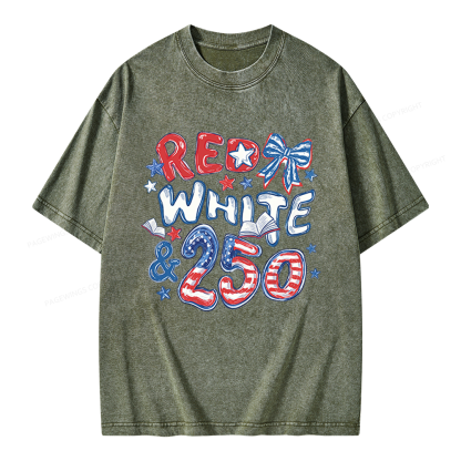 Pagewings Red White And 250 Unisex Washed T-shirt