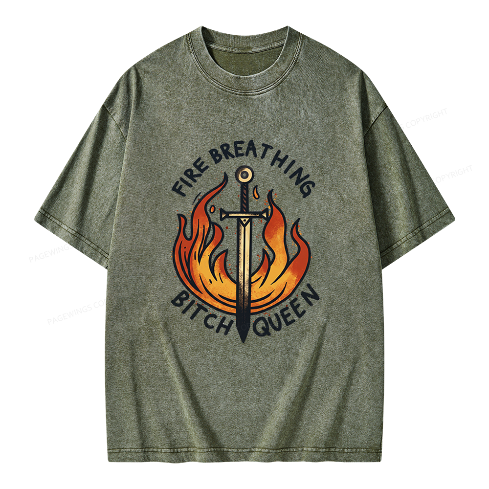 Pagewings Fire Breathing Bitch Queen Unisex Washed T-shirt