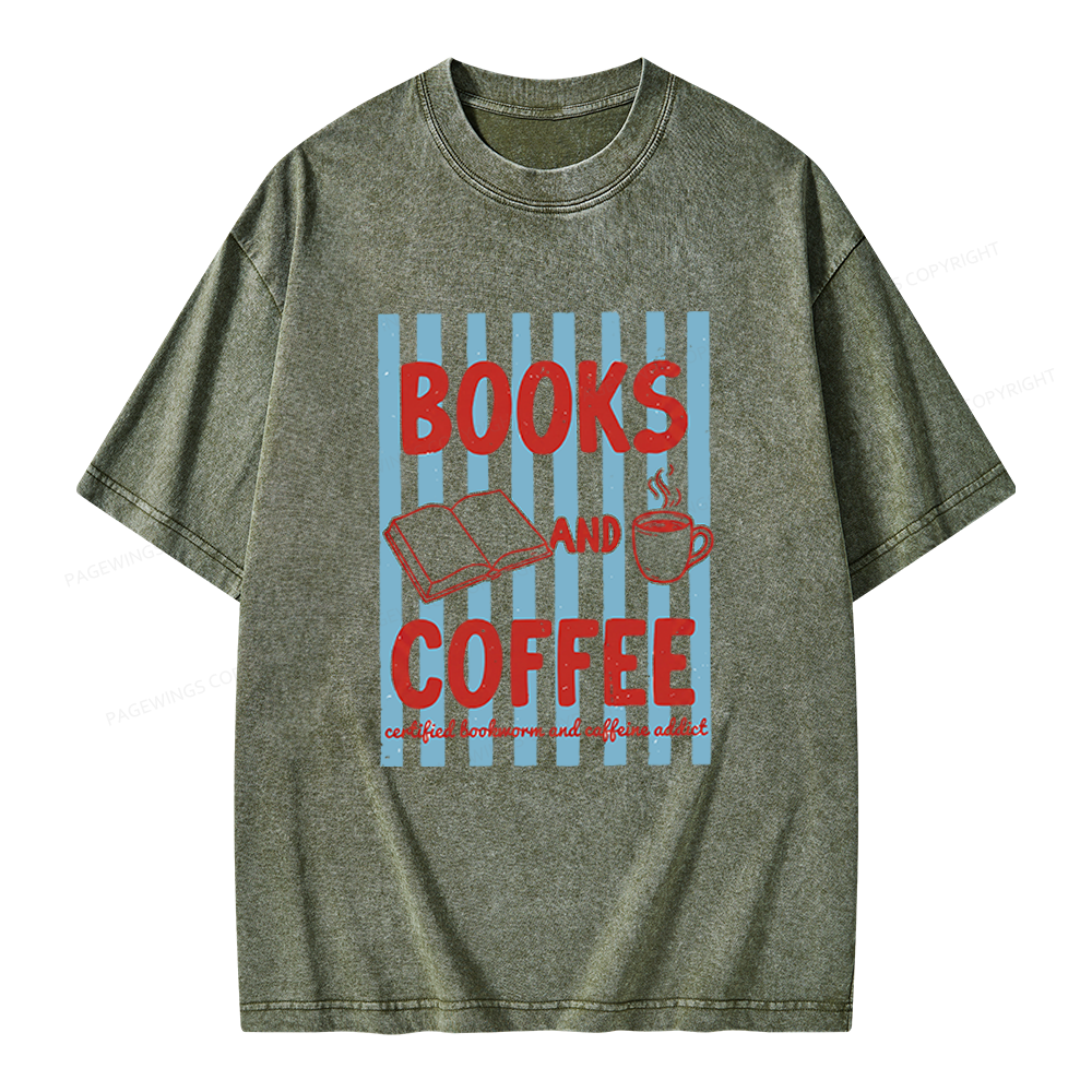 Pagewings Books And Coffee Unisex Washed T-shirt