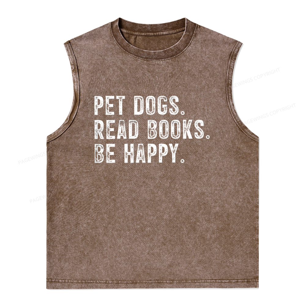 Pagewings Pet Dogs Read Books Be Happy Unisex Washed Tank Top