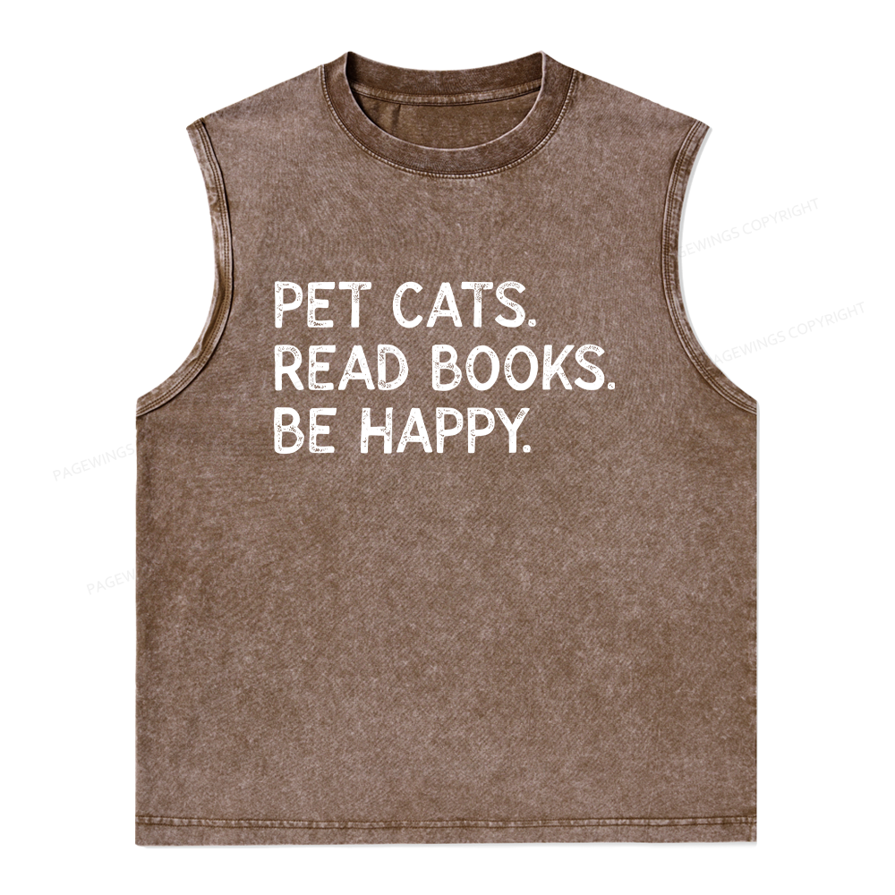 Pagewings Pet Cats Read Books Be Happy Unisex Washed Tank Top