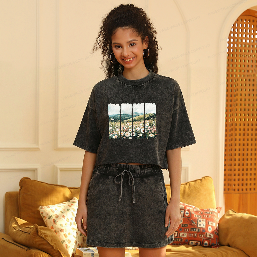 Pagewings Let Literature Bloom Women's Washed Cropped T-shirt