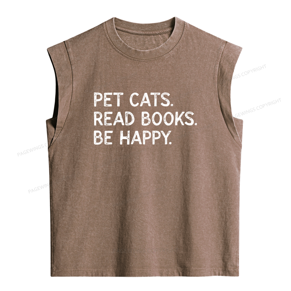 Pagewings Pet Cats Read Books Be Happy Women's Washed Tank Top