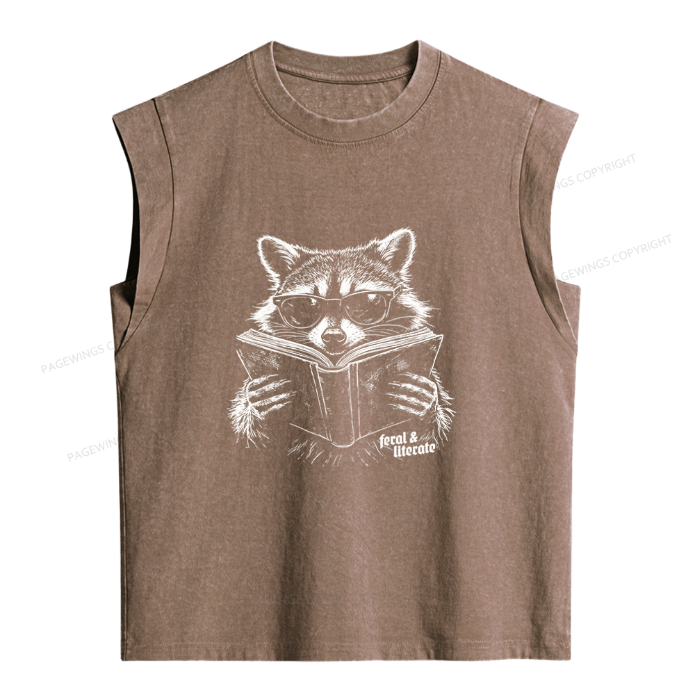 Pagewings Funny Raccoon Women's Washed Tank Top
