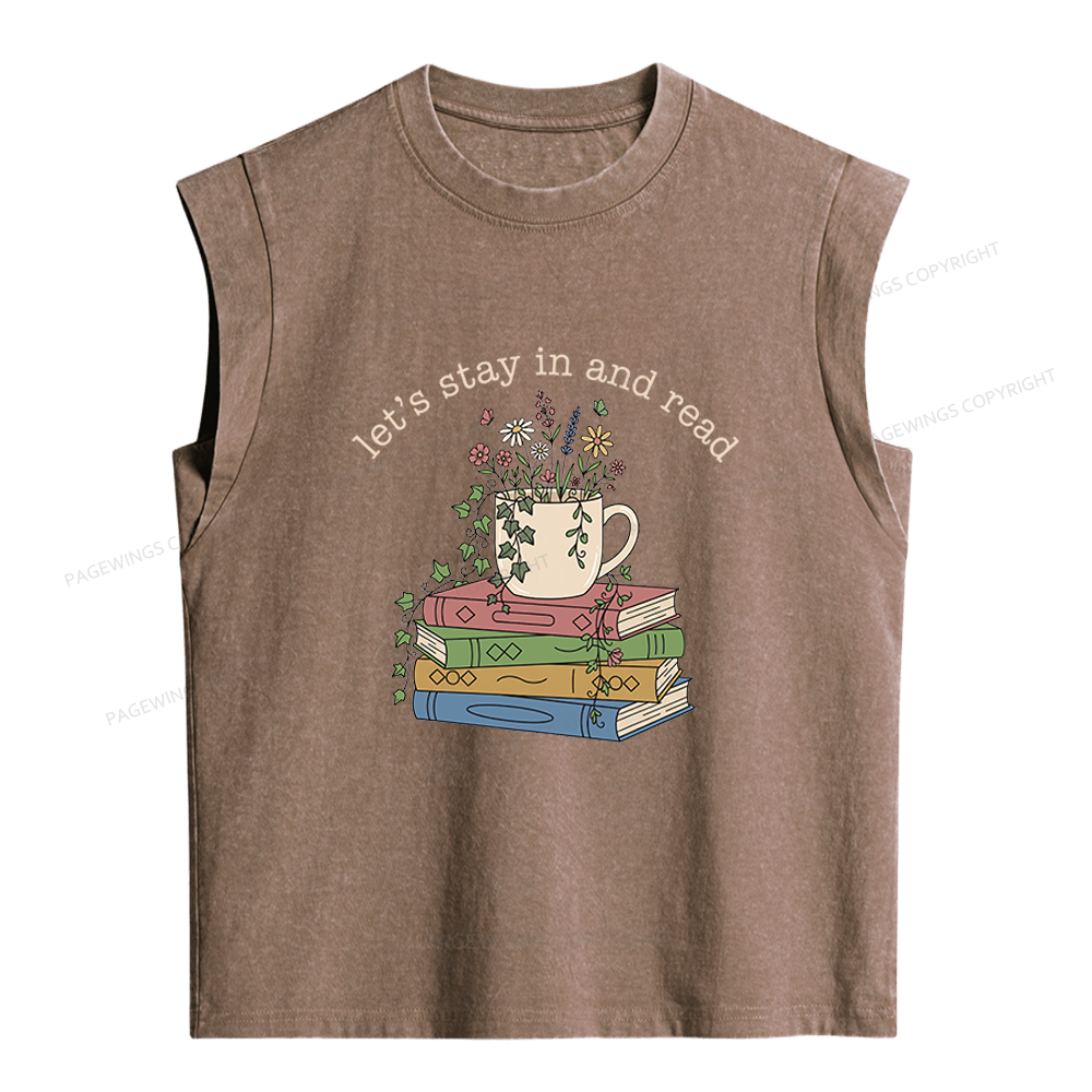 Pagewings Let's Stay In And Read Women's Washed Tank Top