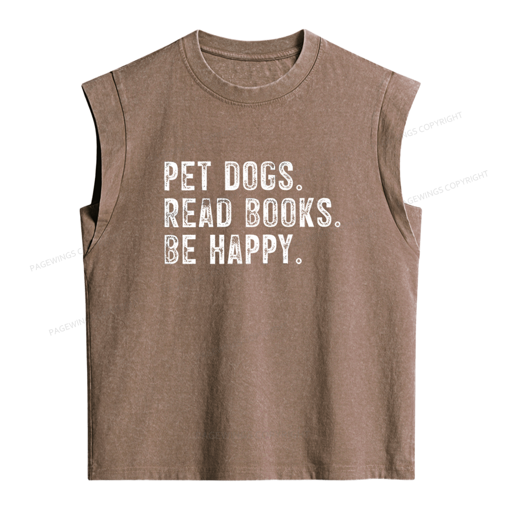 Pagewings Pet Dogs Read Books Be Happy Women's Washed Tank Top