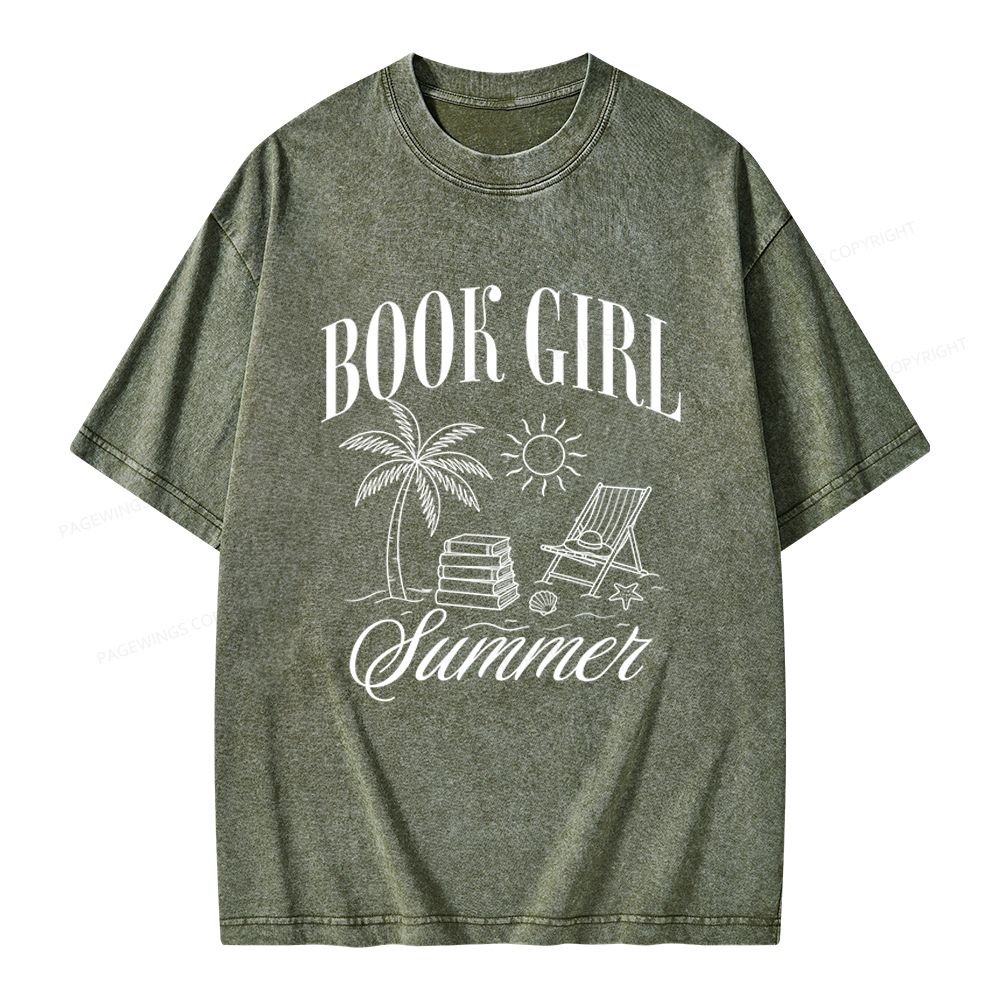 Pagewings Book Girl Summer Unisex Washed T-shirt