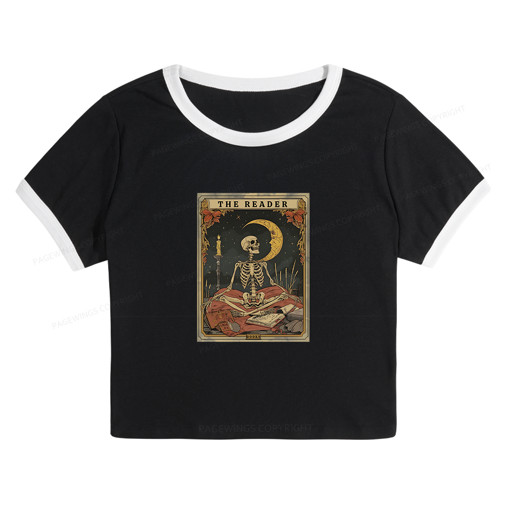 Pagewings The Reader Tarot Card Baby Tee Crop Ringer T-Shirt