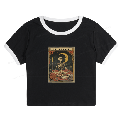 Pagewings The Reader Tarot Card Baby Tee Crop Ringer T-Shirt