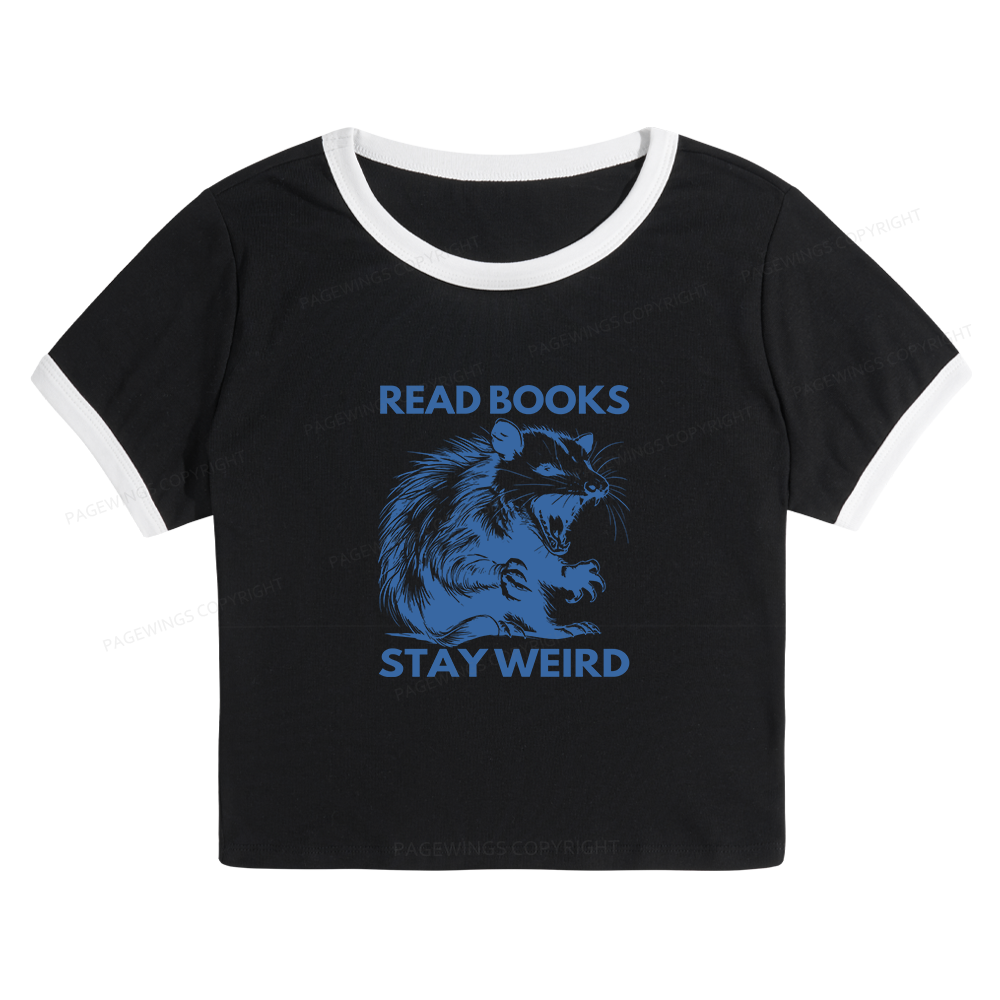 Pagewings Read Books Stay Weird Baby Tee Crop Ringer T-Shirt