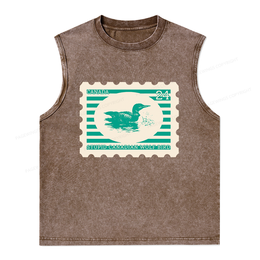 Pagewings Stupid Canadian Wolf Bird Unisex Washed Tank Top