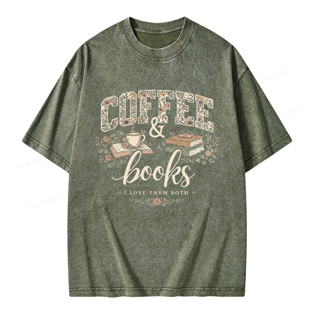 Pagewings Coffee and Books Unisex Washed T-shirt