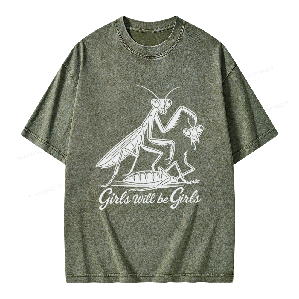 Pagewings Girls Will Be Girls Unisex Washed T-shirt