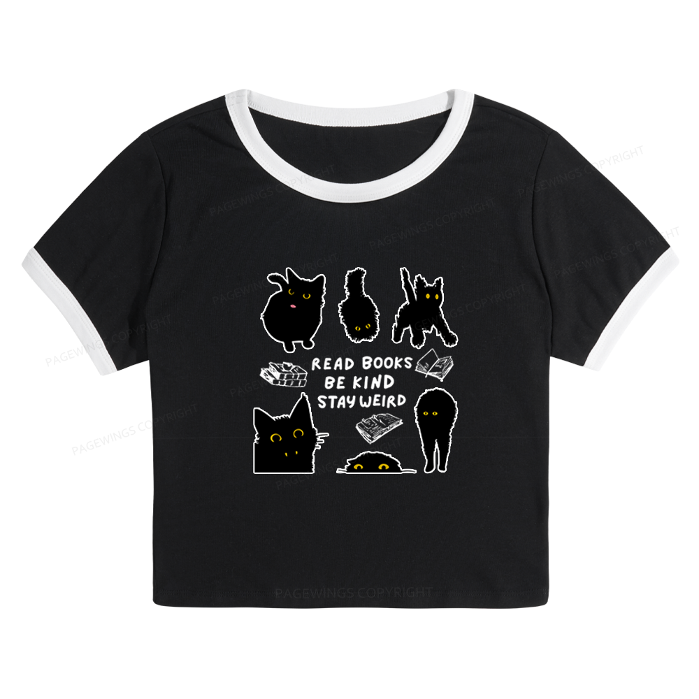 Pagewings Read Books Be Kind Stay Weird Baby Tee Cropped Ringer T-Shirt 