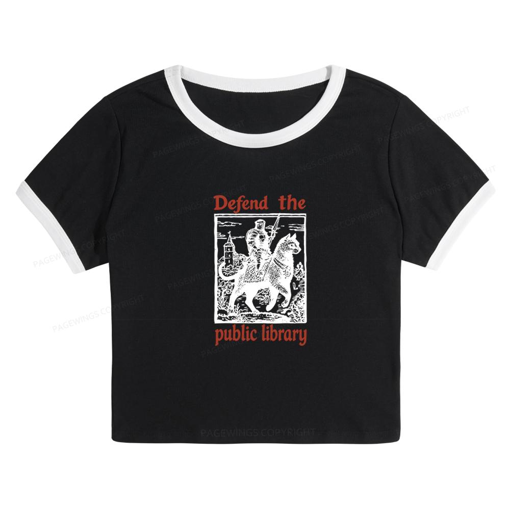 Pagewings Defend the Public Library Baby Tee Cropped Ringer T-Shirt 