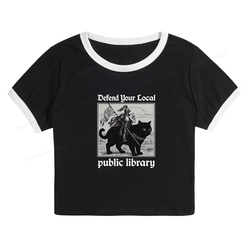 Pagewings Defend Your Local public library Baby Tee Cropped Ringer T-Shirt 