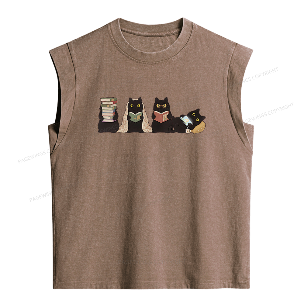 Pagewings Black Cats Reading Women's Washed Tank Top