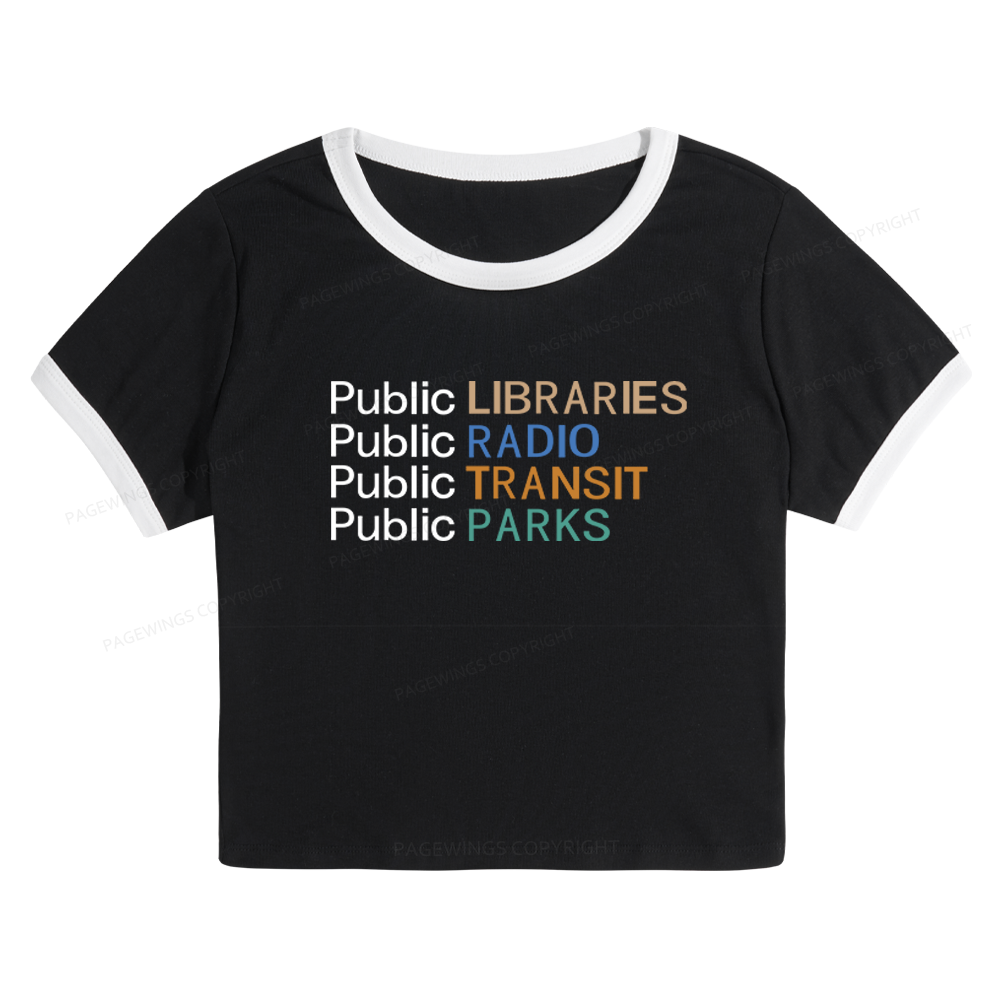 Pagewings Public Libraries Radio Transit Parks Baby Tee Cropped Ringer T-Shirt 