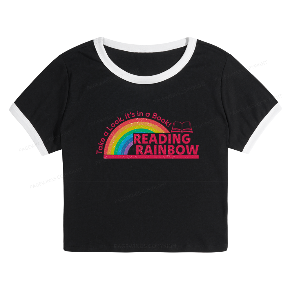 Pagewings Reading With Rainbow Baby Tee Cropped Ringer T-Shirt 