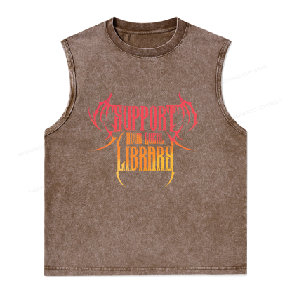 Pagewings Support Your Local Library Unisex Washed Tank Top