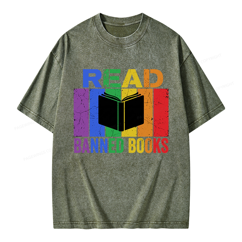 Pagewings Read Banned Books Unisex Washed T-shirt