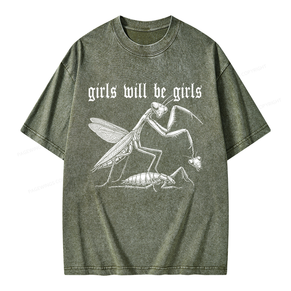 Pagewings Girls Will Be Girls Unisex Washed T-shirt