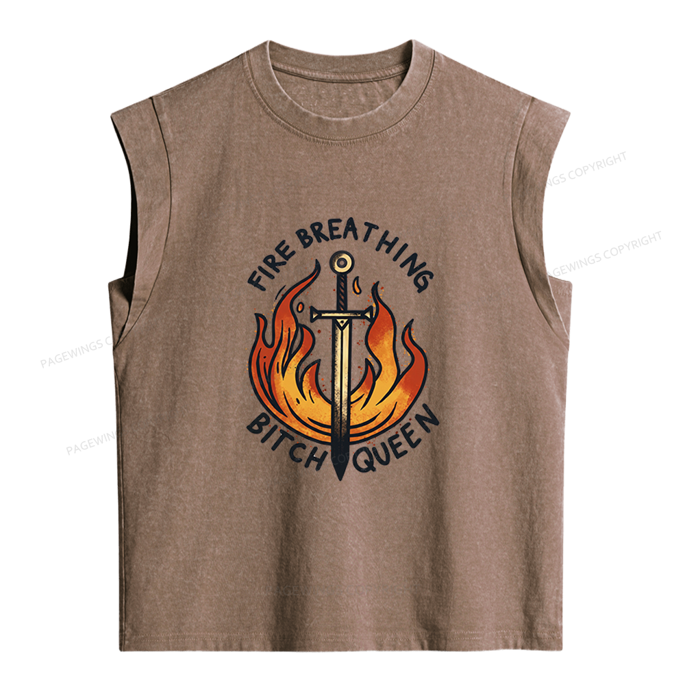 Pagewings Fire Breathing Bitch Queen Women's Washed Tank Top